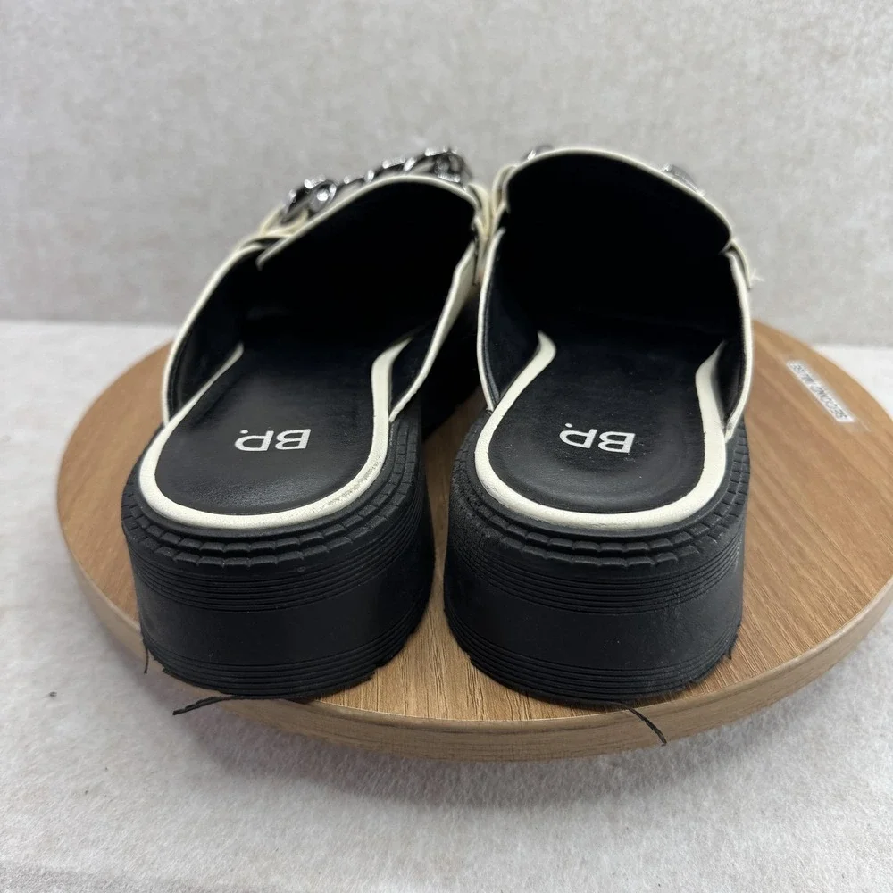 BP. Shoes Womens 9 White Tristan‎ Chain Loafer Mules Slip On Chunky Lug Sole
